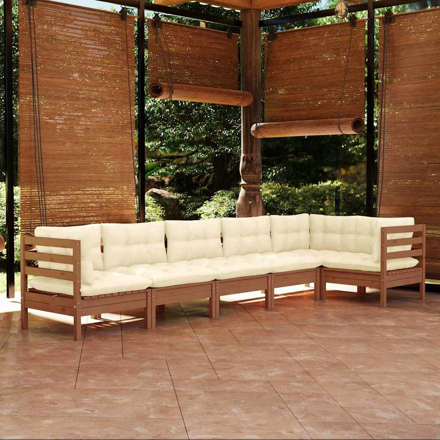 6 Piece Garden Lounge Set with Cushions Honey Brown Pinewood