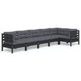 6 Piece Garden Lounge Set with Cushions Black Pinewood - Front View