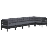 6 Piece Garden Lounge Set with Cushions Black Pinewood - Side View