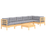 7 Piece Garden Lounge Set with Grey Cushions Pinewood - Side View