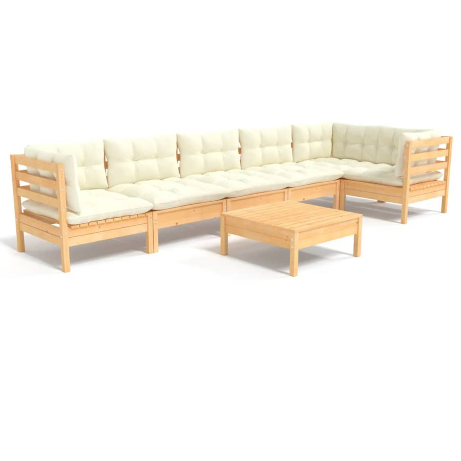 7 Piece Garden Lounge Set with Cream Cushions Pinewood