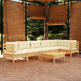 7 Piece Garden Lounge Set with Cream Cushions Pinewood