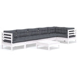 7 Piece Garden Lounge Set with Cushions White Pinewood - Front View