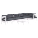 7 Piece Garden Lounge Set with Cushions White Pinewood
