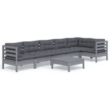 7 Piece Garden Lounge Set with Cushions Grey Pinewood