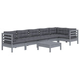 7 Piece Garden Lounge Set with Cushions Grey Pinewood