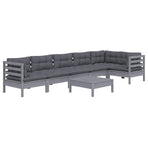 7 Piece Garden Lounge Set with Cushions Grey Pinewood