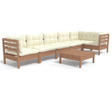 7 Piece Garden Lounge Set with Cushions Honey Brown Pinewood - Front View