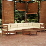 7 Piece Garden Lounge Set with Cushions Honey Brown Pinewood
