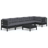 7 Piece Garden Lounge Set with Cushions Black Pinewood