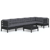 7 Piece Garden Lounge Set with Cushions Black Pinewood - Front View