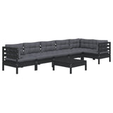 7 Piece Garden Lounge Set with Cushions Black Pinewood - Side View