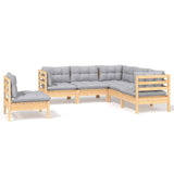 5 Piece Garden Lounge Set with Grey Cushions Pinewood - Front View