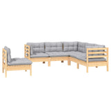 5 Piece Garden Lounge Set with Grey Cushions Pinewood - Side View