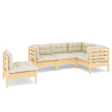 5 Piece Garden Lounge Set with Cream Cushions Pinewood - Front View