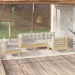 5 Piece Garden Lounge Set with Cream Cushions Pinewood