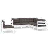 5 Piece Garden Lounge Set with Cushions White Pinewood - Front View