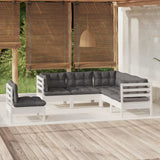 5 Piece Garden Lounge Set with Cushions White Pinewood