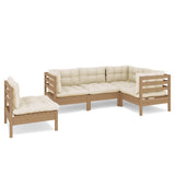 5 Piece Garden Lounge Set with Cushions Honey Brown Pinewood