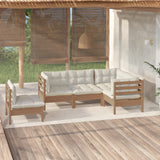 5 Piece Garden Lounge Set with Cushions Honey Brown Pinewood