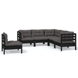 5 Piece Garden Lounge Set with Cushions Black Pinewood - Front View