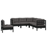 5 Piece Garden Lounge Set with Cushions Black Pinewood - Side View
