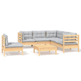6 Piece Garden Lounge Set with Grey Cushions Pinewood - Front View