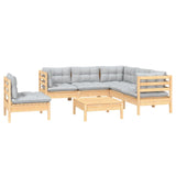 6 Piece Garden Lounge Set with Grey Cushions Pinewood - Side View
