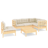 6 Piece Garden Lounge Set with Cream Cushions Pinewood - Front View