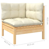 6 Piece Garden Lounge Set with Cream Cushions Pinewood - Close-Up Angle