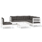 6 Piece Garden Lounge Set with Cushions White Pinewood - Front View