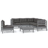 6 Piece Garden Lounge Set with Cushions Grey Pinewood