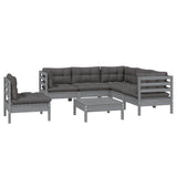 6 Piece Garden Lounge Set with Cushions Grey Pinewood