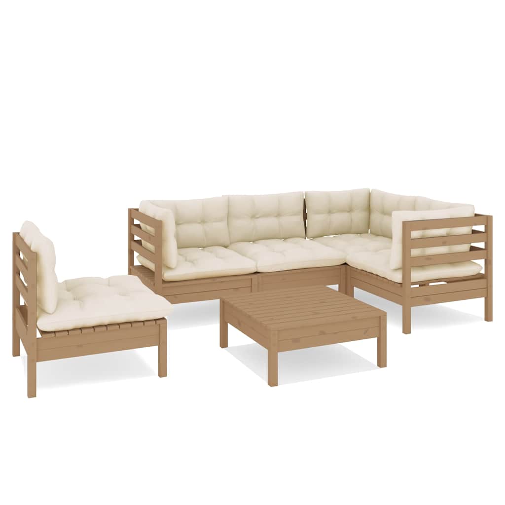6 Piece Garden Lounge Set with Cushions Honey Brown Pinewood