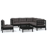 6 Piece Garden Lounge Set with Cushions Black Pinewood - Front View