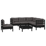 6 Piece Garden Lounge Set with Cushions Black Pinewood - Side View