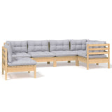 6 Piece Garden Lounge Set with Grey Cushions Pinewood - Front View
