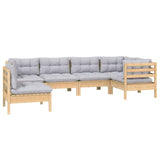6 Piece Garden Lounge Set with Grey Cushions Pinewood - Side View