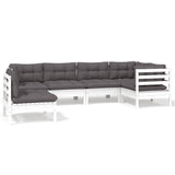 6 Piece Garden Lounge Set with Cushions White Pinewood - Front View