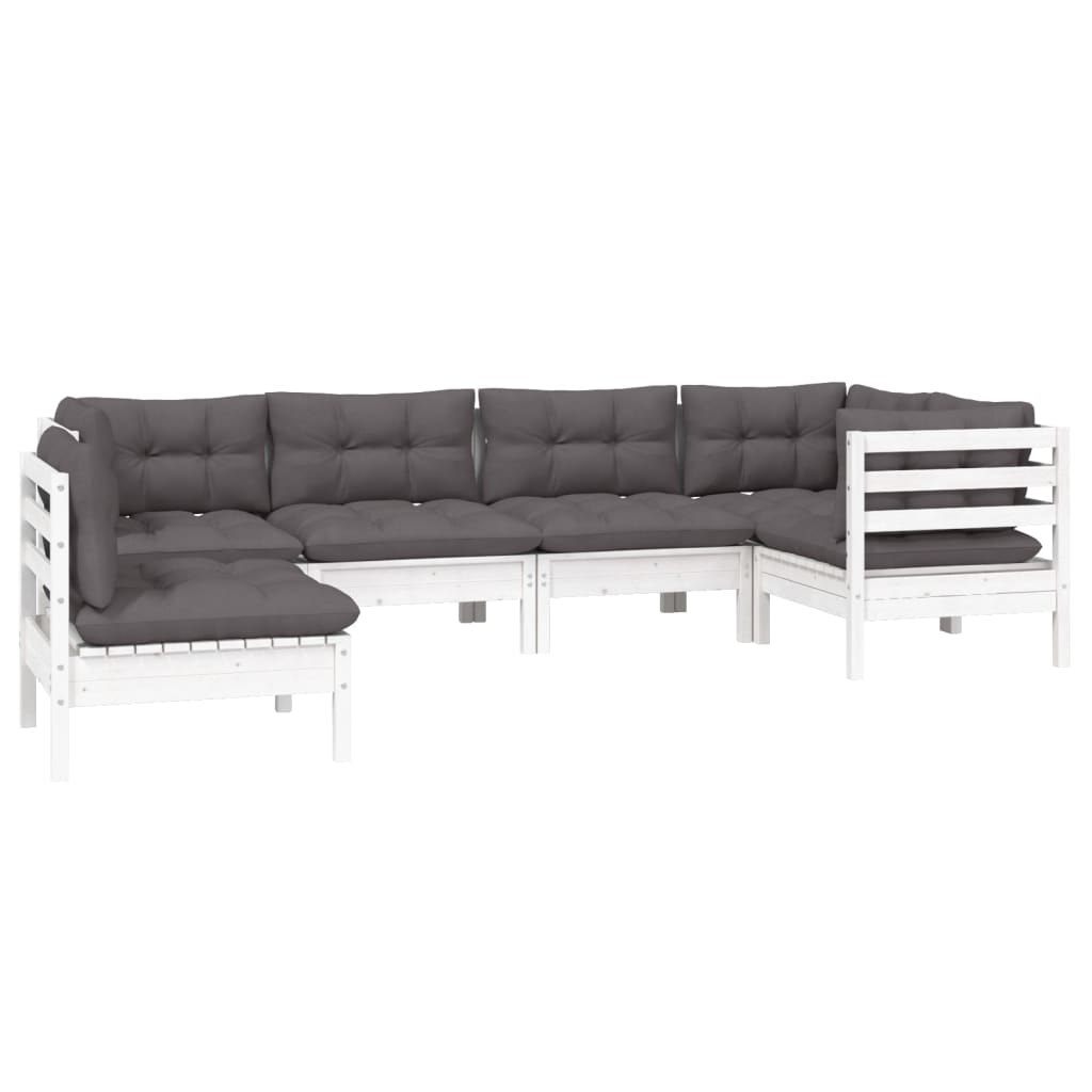 6 Piece Garden Lounge Set with Cushions White Pinewood