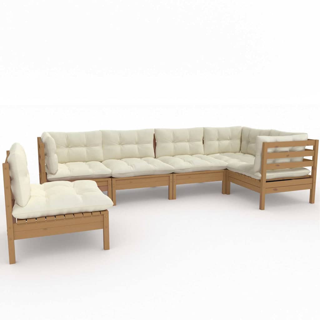 6 Piece Garden Lounge Set with Cushions Honey Brown Pinewood