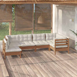 6 Piece Garden Lounge Set with Cushions Honey Brown Pinewood