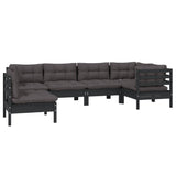 6 Piece Garden Lounge Set with Cushions Black Pinewood - Side View