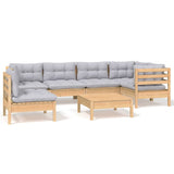 7 Piece Garden Lounge Set with Grey Cushions Pinewood - Front View