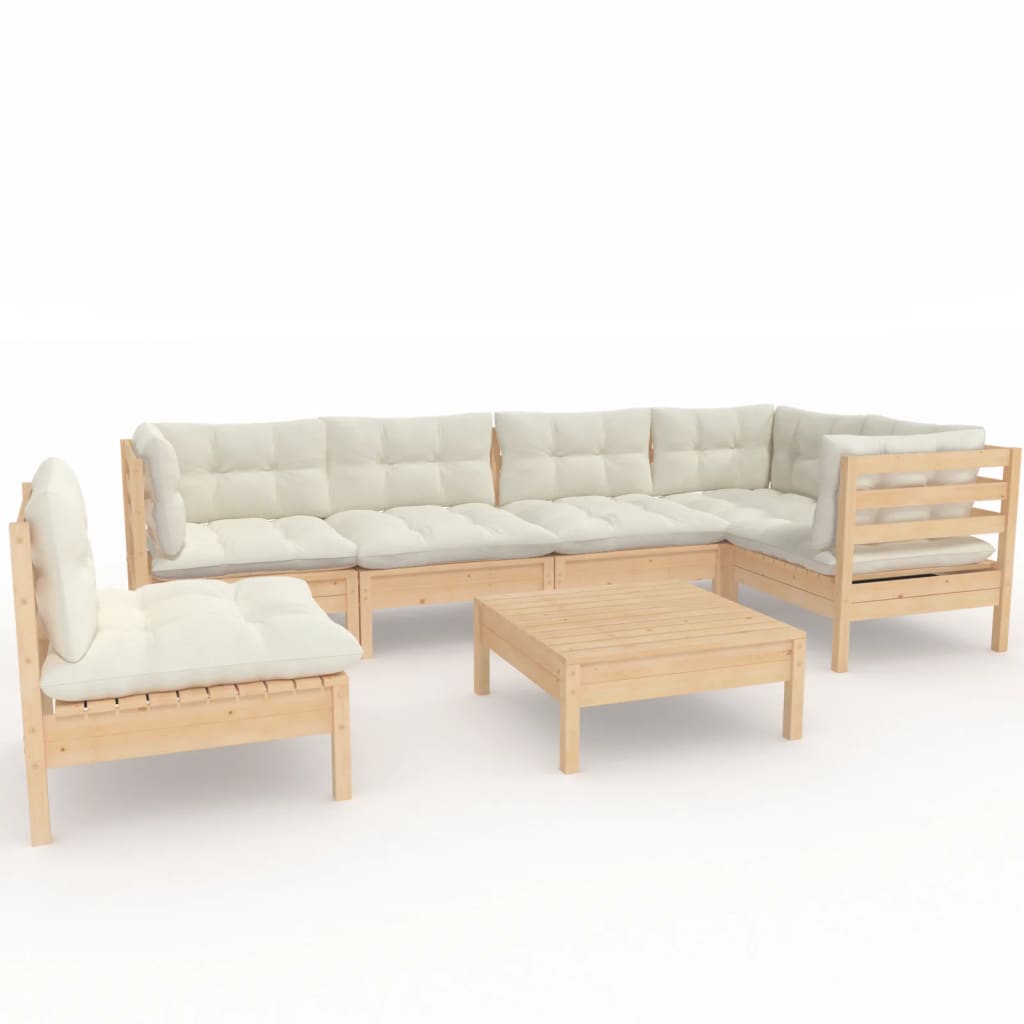 7 Piece Garden Lounge Set with Cream Cushions Pinewood
