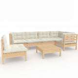 7 Piece Garden Lounge Set with Cream Cushions Pinewood - Front View