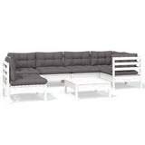 7 Piece Garden Lounge Set with Cushions White Pinewood - Front View