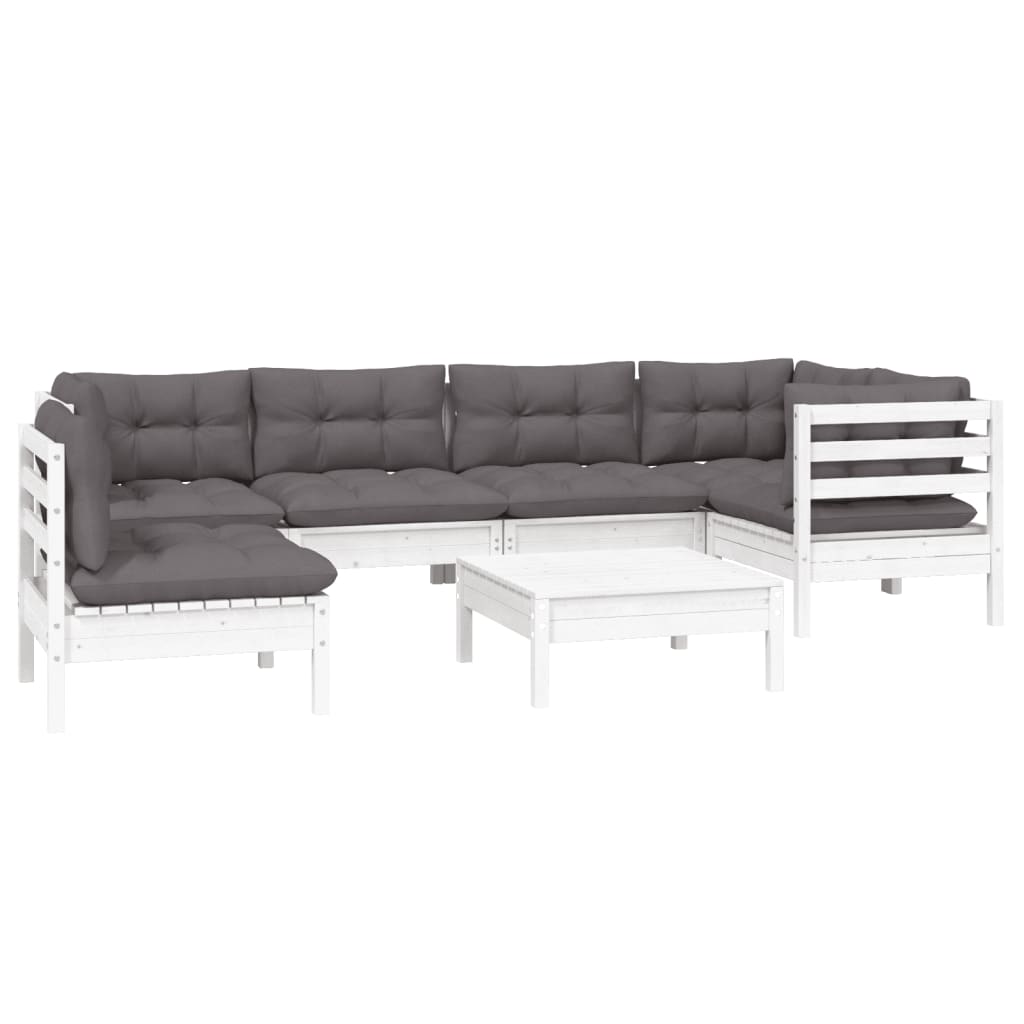 7 Piece Garden Lounge Set with Cushions White Pinewood