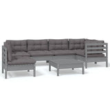 7 Piece Garden Lounge Set with Cushions Grey Pinewood