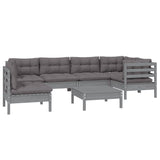 7 Piece Garden Lounge Set with Cushions Grey Pinewood